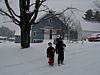 Isaac and Sarah walk to the pond